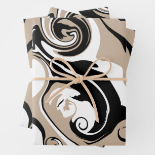 Feuille De Papier Cadeau Déversement - Taupe, noir et blanc