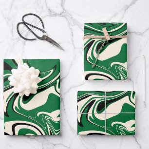 Feuille De Papier Cadeau Déversement - vert, crème et noir