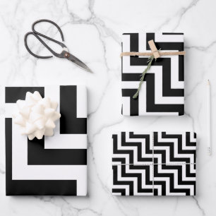 Feuille De Papier Cadeau Diagonale Chevron noir et blanc de tailles différe