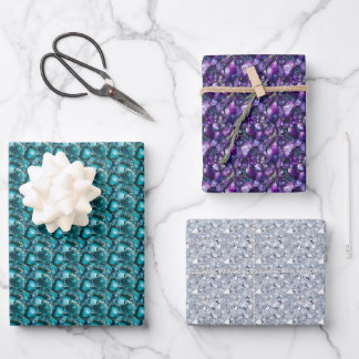 Feuille De Papier Cadeau Diamant, violet et pierre Turquoise