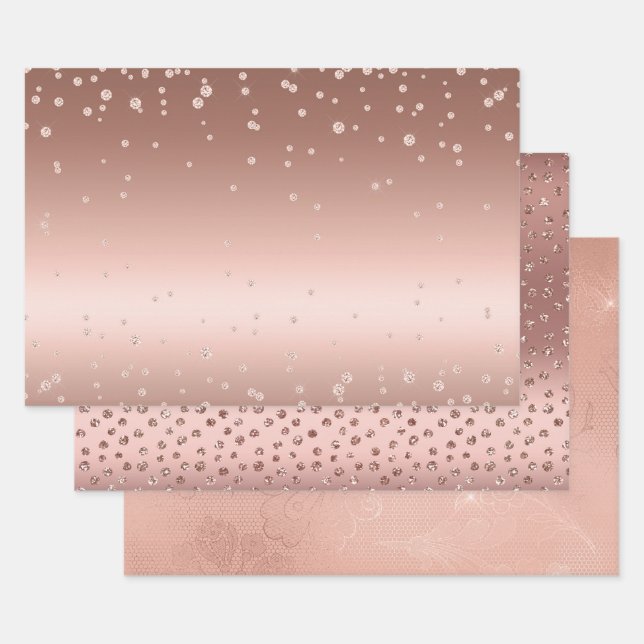 Feuille De Papier Cadeau Diamants d'or roses (Lot)