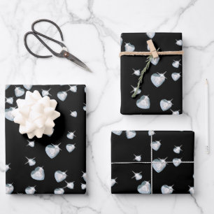 Feuille De Papier Cadeau Diamants étincelants du coeur
