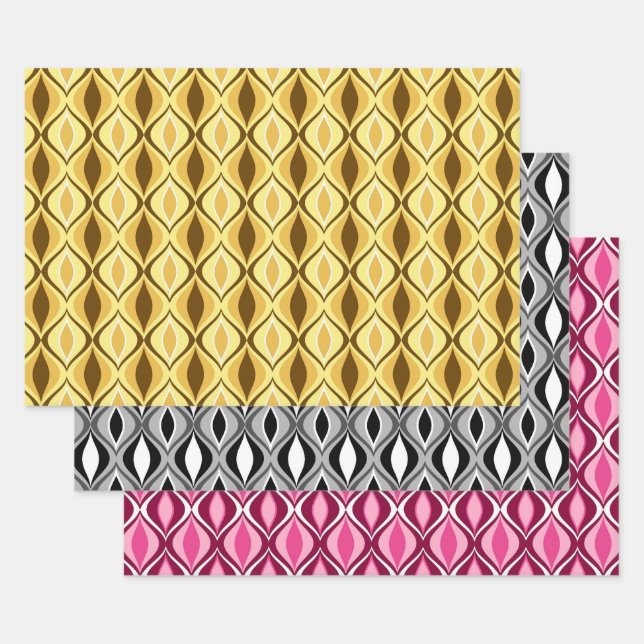 Feuille De Papier Cadeau Diamants Modernes Du Milieu Du Siècle, Or, Gris, B (Lot)