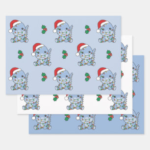 Feuille De Papier Cadeau Dino Noël Animaux d'hiver Dinos de vacances