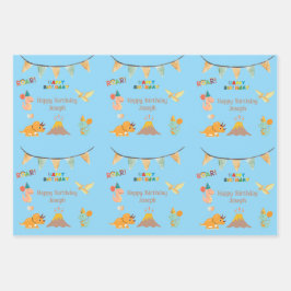 Feuille De Papier Cadeau Dinosaur Anniversaire Thème - Personnalisé Nom & P