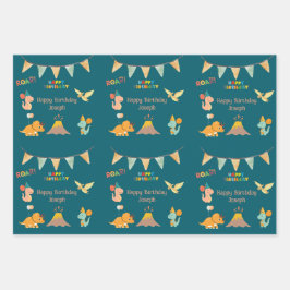 Feuille De Papier Cadeau Dinosaur Anniversaire Thème - Personnalisé Nom & P