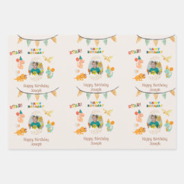 Feuille De Papier Cadeau Dinosaur Anniversaire Thème - Personnalisé Nom & P