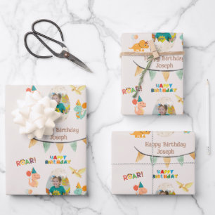 Feuille De Papier Cadeau Dinosaur Anniversaire Thème - Personnalisé Nom & P