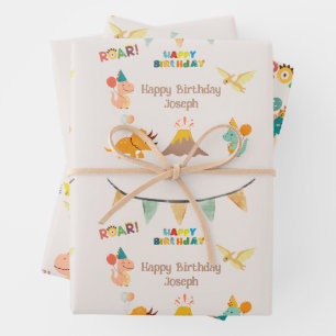 Feuille De Papier Cadeau Dinosaur Anniversaire Thème - Personnalisé Nom & P