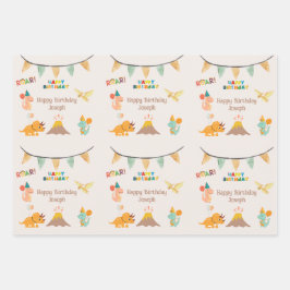 Feuille De Papier Cadeau Dinosaur Anniversaire Thème - Personnalisé Nom & P