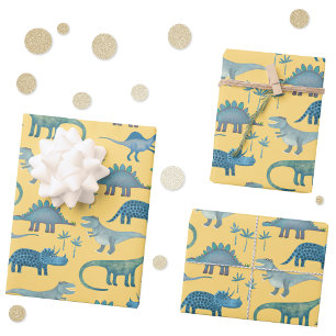 Feuille De Papier Cadeau Dinosaur Motif Jaune