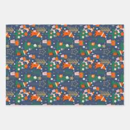 Feuille De Papier Cadeau Dinosaur Noël Party Blue