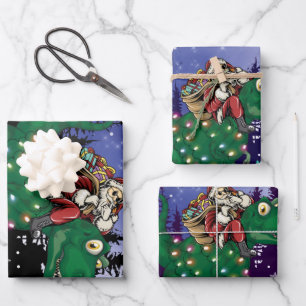 Feuille De Papier Cadeau Dinosaur Noël Père Noël