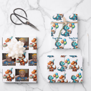 Feuille De Papier Cadeau Dinosaur T-rex thème Anniversaire personnalisé