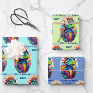 Feuille De Papier Cadeau Dinosaur Tough Kid Ajouter Nom 3 Anniversaire