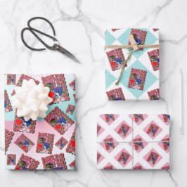 Feuille De Papier Cadeau Dinosaure avec С ostume dans les couleurs du Drape