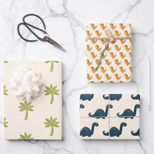 Feuille De Papier Cadeau Dinosaure De Carton Et Palmier
