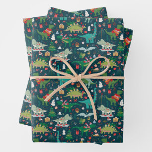 Feuille De Papier Cadeau Dinosaures festifs Motif de Noël