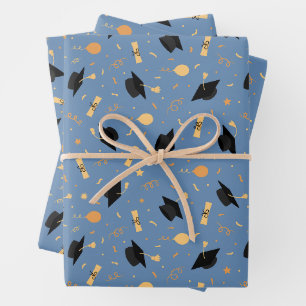 Feuille De Papier Cadeau Diplôme avec Casquette, Diplôme, Ballons Bleus