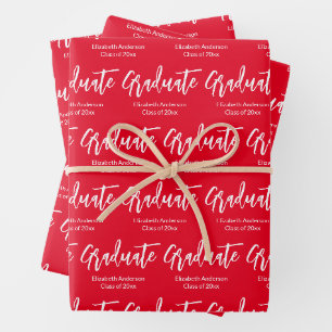 Feuille De Papier Cadeau Diplômé Rouge et Blanc Nom du diplômé Promotion 20