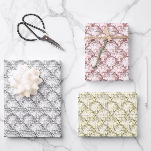 Feuille De Papier Cadeau Disco Balls Silver rose et or (Recto)