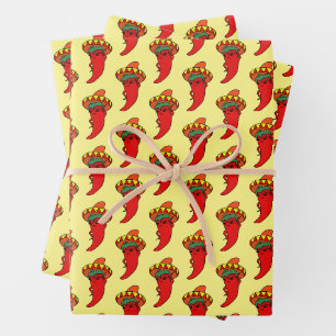 Feuille De Papier Cadeau Divine Piment Kawaii Rouge Chapeau Mexicain