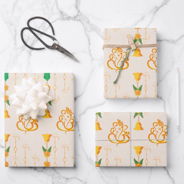 Feuille De Papier Cadeau Diwali enveloppant le design de Dieu (Recto)