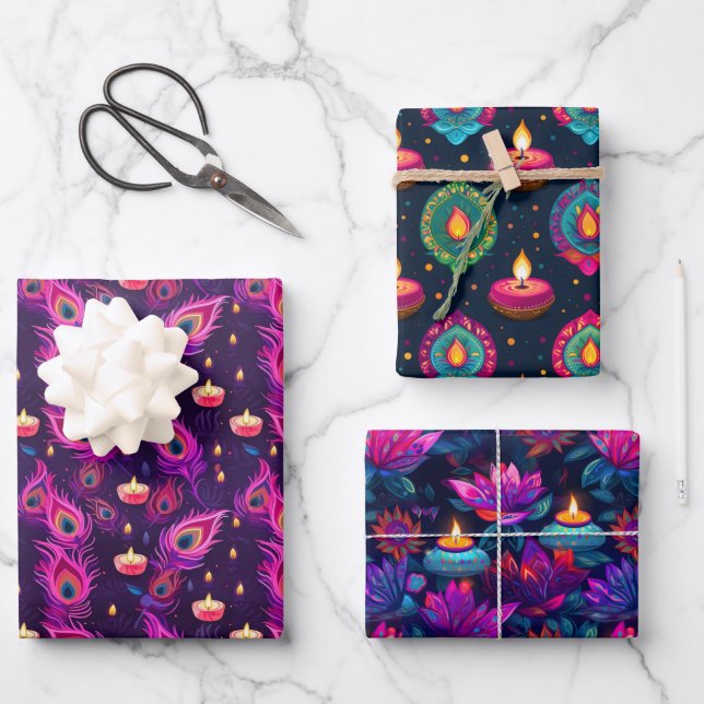 Feuille De Papier Cadeau Diwali pourpre (Recto)