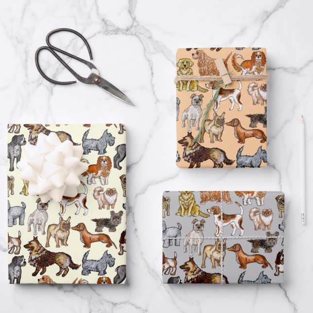 Feuille De Papier Cadeau Doggos Chiens Design (Recto)