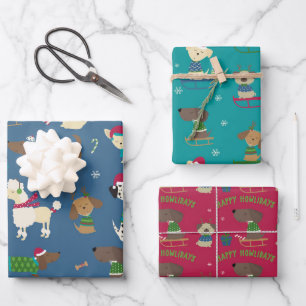 Feuille De Papier Cadeau Dogs de Noël des chiens de Noël Motif de caricatur