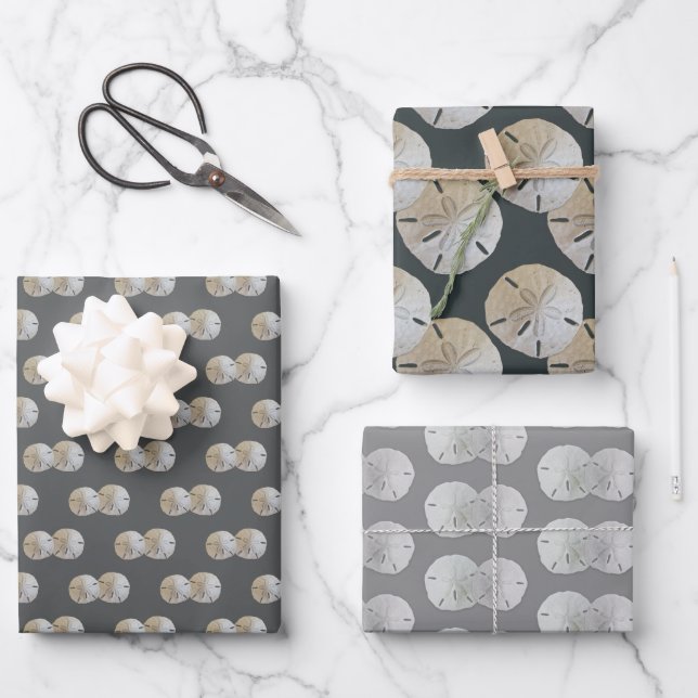 Feuille De Papier Cadeau Dollars De Sable Gris Motif (Recto)
