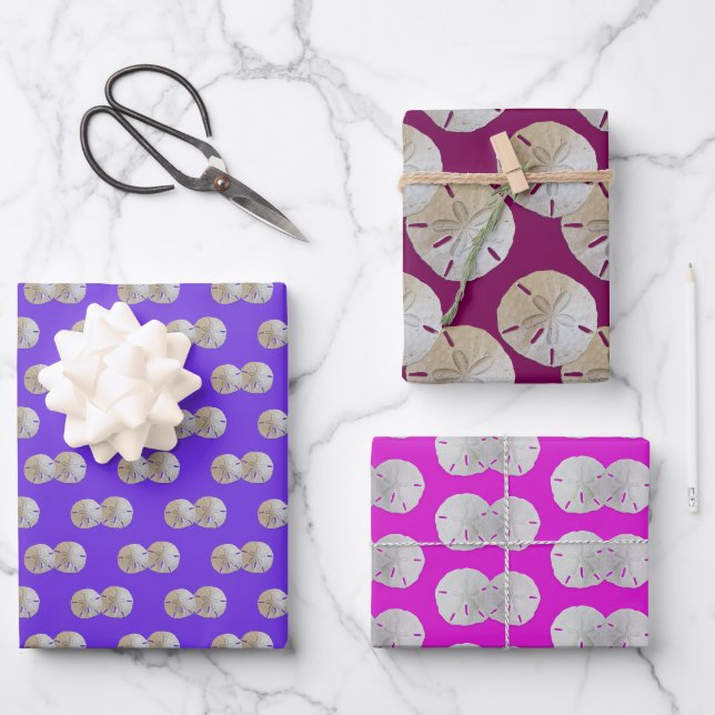 Feuille De Papier Cadeau Dollars De Sable Violet Rose Motif (Recto)