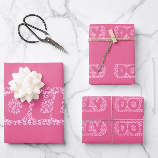 Feuille De Papier Cadeau Dolly, coeurs nom costume Par CallisC (Recto)