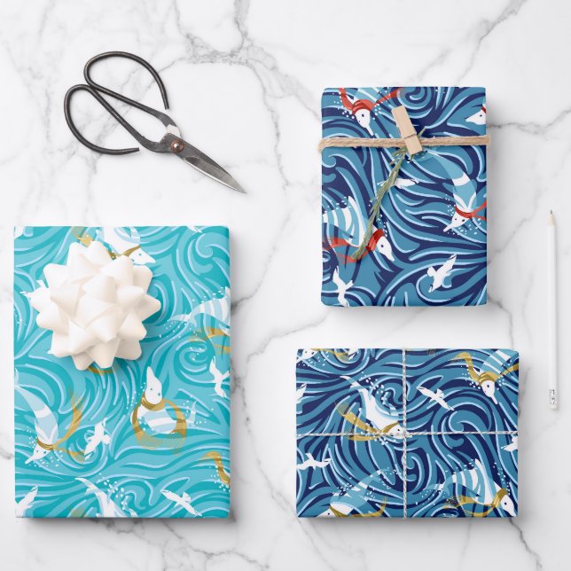 Feuille De Papier Cadeau Dolphin Joy Océan tropical Noël nautique (Recto)