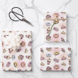 Feuille De Papier Cadeau Donuts Cupcakes Mignon Tendance Forêt Aquarelle