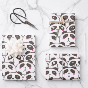 Feuille De Papier Cadeau Doodle d'ours panda drôle