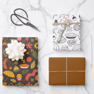 Feuille De Papier Cadeau Doodle Mignon Automne