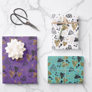 Feuille De Papier Cadeau Doodles cardiaques à motifs