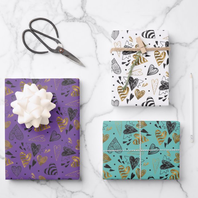 Feuille De Papier Cadeau Doodles cardiaques à motifs (Recto)