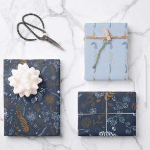 Feuille De Papier Cadeau Doodles floraux en bleu