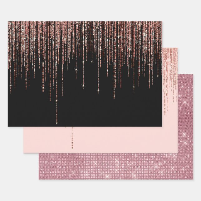 Feuille De Papier Cadeau Dory Rose Noire Gold Sparkly Glitter Fringe (Lot)