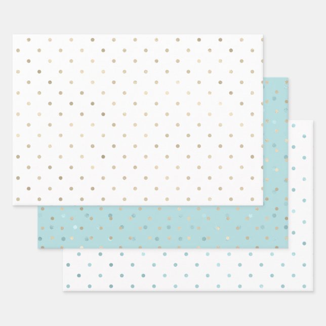 Feuille De Papier Cadeau Dots d'or Girly Aqua (Lot)