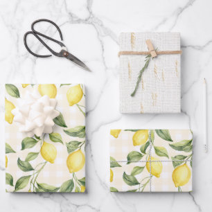 Feuille De Papier Cadeau Douce Mariée Fête de Citrons Jaunes Frais