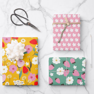 Feuille De Papier Cadeau Douce Rêve Florale de Fraise