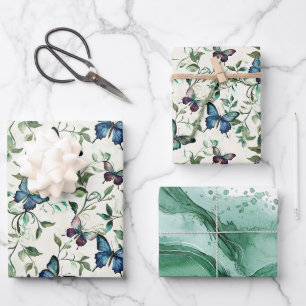 Feuille De Papier Cadeau Douche de Mariage Papillons Bleus Romantiques Chic