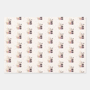Feuille De Papier Cadeau Doux Panda Pastel Bébé 2e Anniversaire