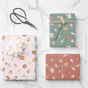 Feuille De Papier Cadeau Doux rêves aquarelle desserts motif