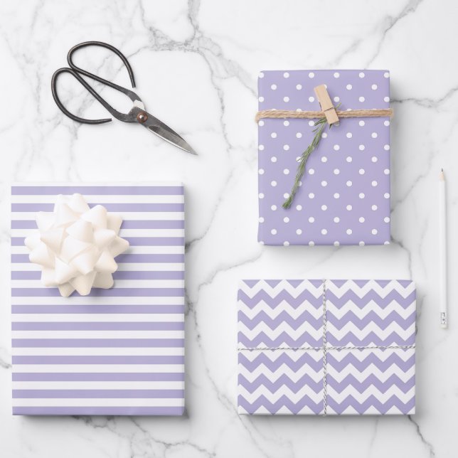 Feuille De Papier Cadeau Doux Violet & Blancs Polka Dot Chevron (Recto)