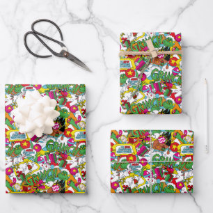 Feuille De Papier Cadeau Dr. Seuss Grinch Motif Coloré