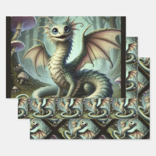 Feuille De Papier Cadeau Dragon Jabberwocky Mignon Créature Fantastique Art